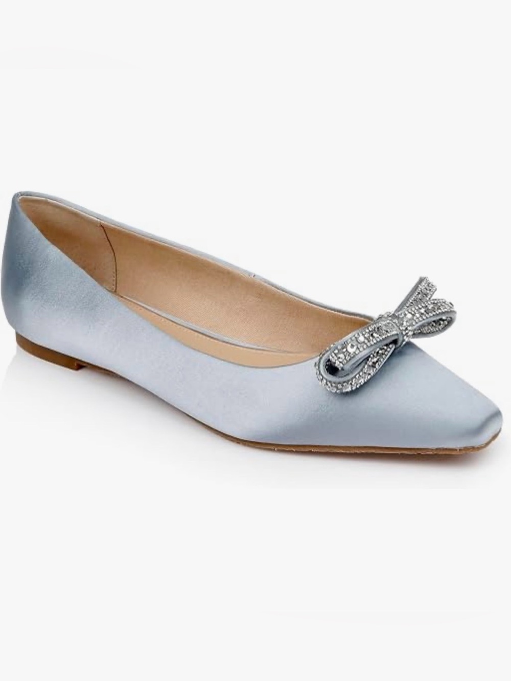 Jewel Badgley Mischka Pale Blue Satin Pointed Flat with Crystal Bow (Size: 9)